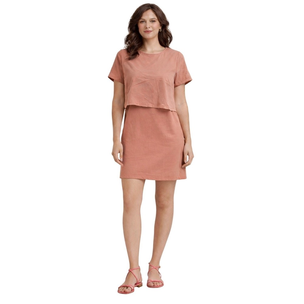 Tahari Women's Rose Pink Draped Layered Short Sleeve Sheath Dress Size 12